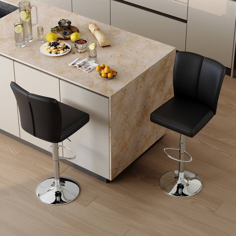 Modern 2-Piece PU Bar Stool Set — Smooth-Lined Backrest & Silver Trumpet Legs for Bar, Living Room, Lounge