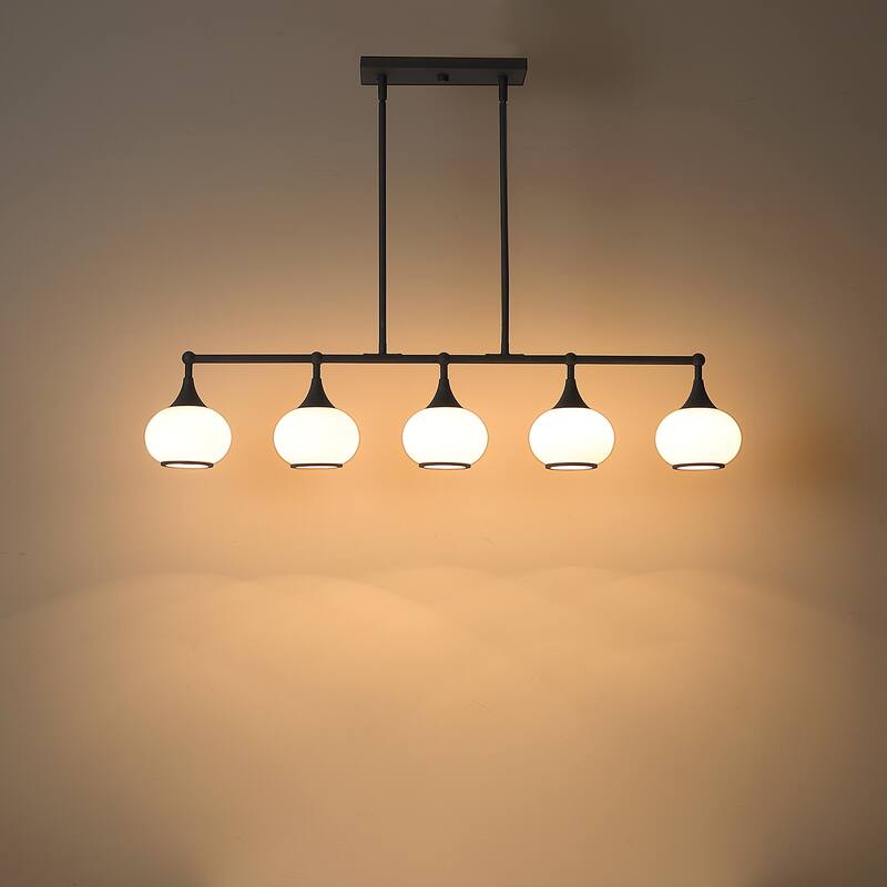 Acroma 5-light Modern Linear Chandelier with Opal Glass Globe Shade Kitchen Island Light