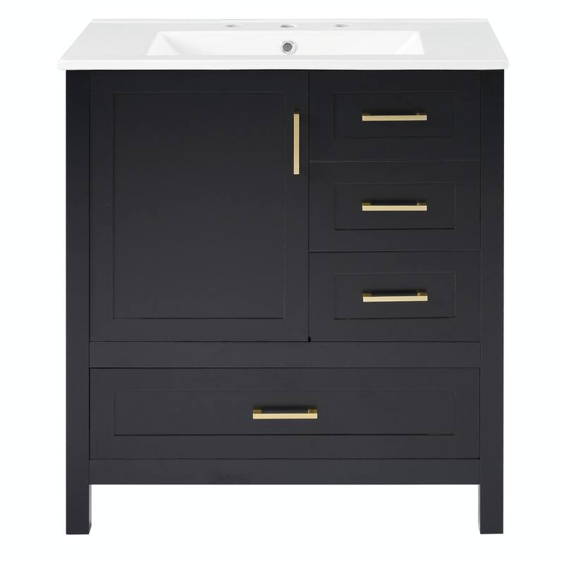 30" Bathroom Vanity with Sink Combo, Storage Cabinet with 3 Soft-Close Drawers and Removable Tray
