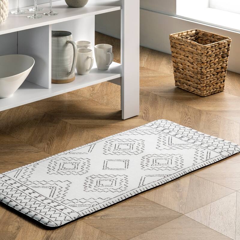 Nuloom Tribal Moroccan Anti Fatigue Kitchen or Laundry Room Comfort Mat - 20" x 42" - Light Grey