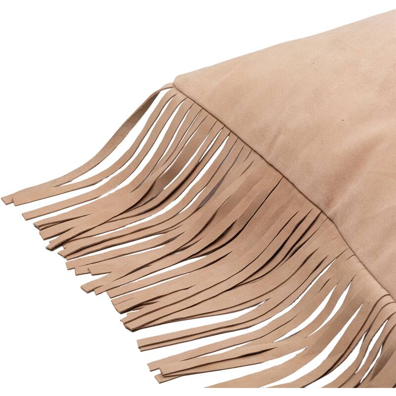 Sascha Suede Subtle Striped Throw Pillow with Long Fringe