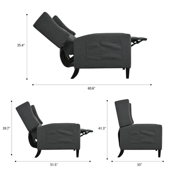 dimension image slide 2 of 6, Manual Adjustable WingBack Recliner Chair, with Foldable Side Table, USB Charging Ports, PushBack Reclining Chairs