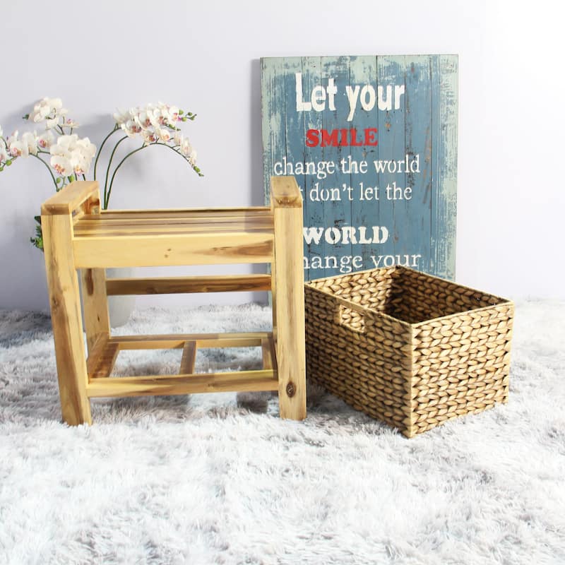 M4H Brae Solid Wood Natural Water Hyacinth Basket Storage Ottoman