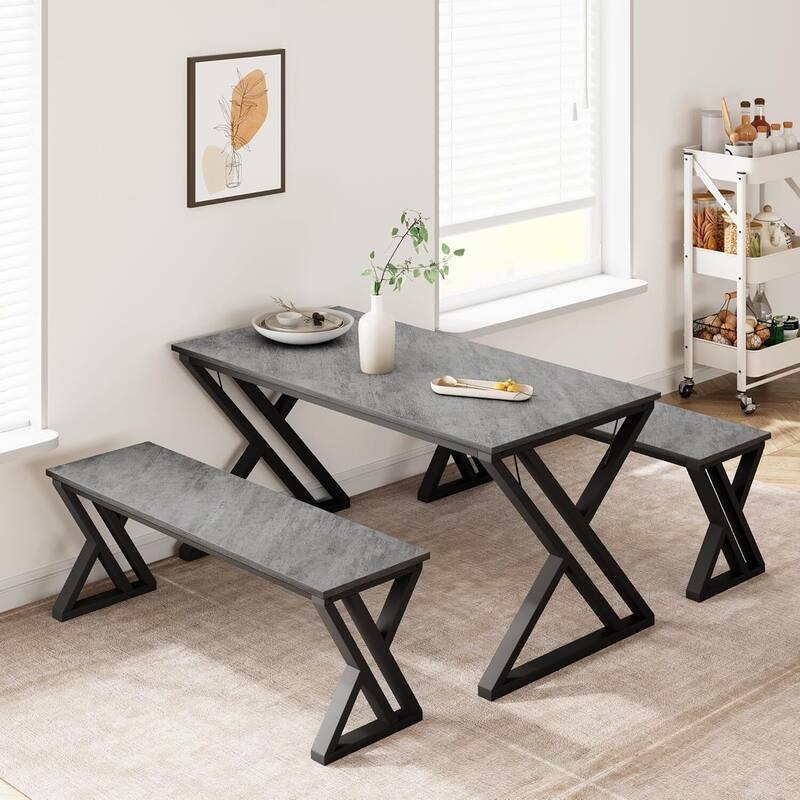 Kitchen Room Dining Table Set with Benches for 4 for Kitchen, Apartment, Studio - Grey