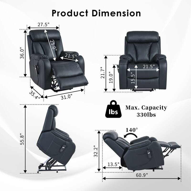 Blue Power Lift Recliner for Seniors with Remote, Anti-Skid Upholstery, Overstuffed Cushion, and Side Storage Pocket