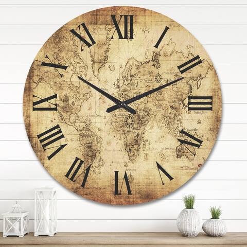 Designart 'Ancient Map of The World IV' Vintage Wood Wall Clock