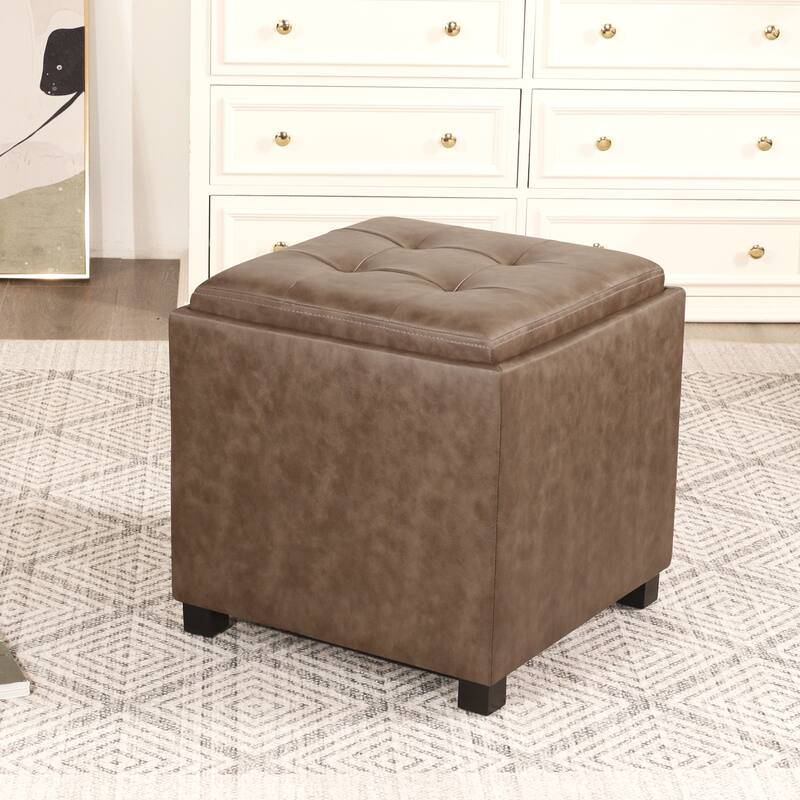 Adeco Storage Ottoman With Tray