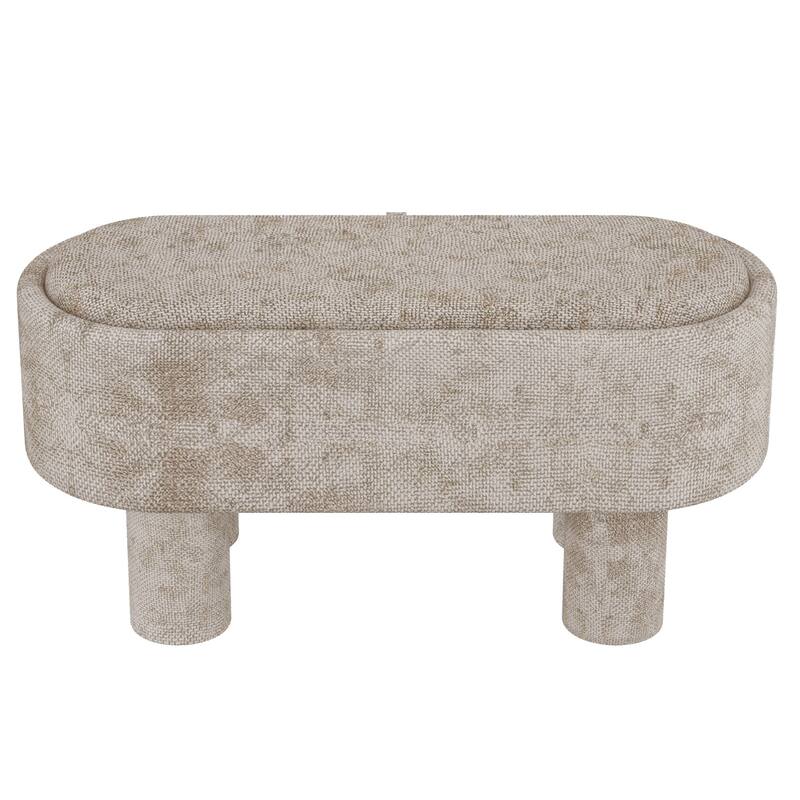 Modern Fabric Storage Ottoman Bench - Beige