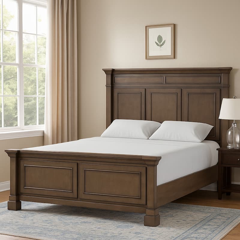 Huder Queen Bed, Panel Molded Headboard and Footboard, Walnut Brown