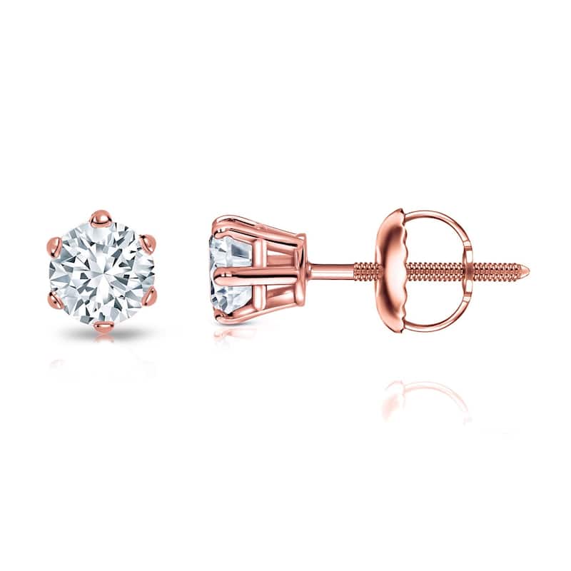 Auriya 1/3ctw Round Diamond Stud Earrings 14k Gold 6-Prong (H-I, SI1-SI2) - Rose