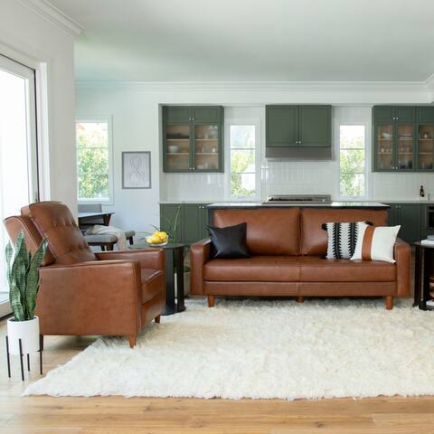 Abbyson Holloway Top Grain Leather Mid-century 2-piece Sofa and Recliner Set