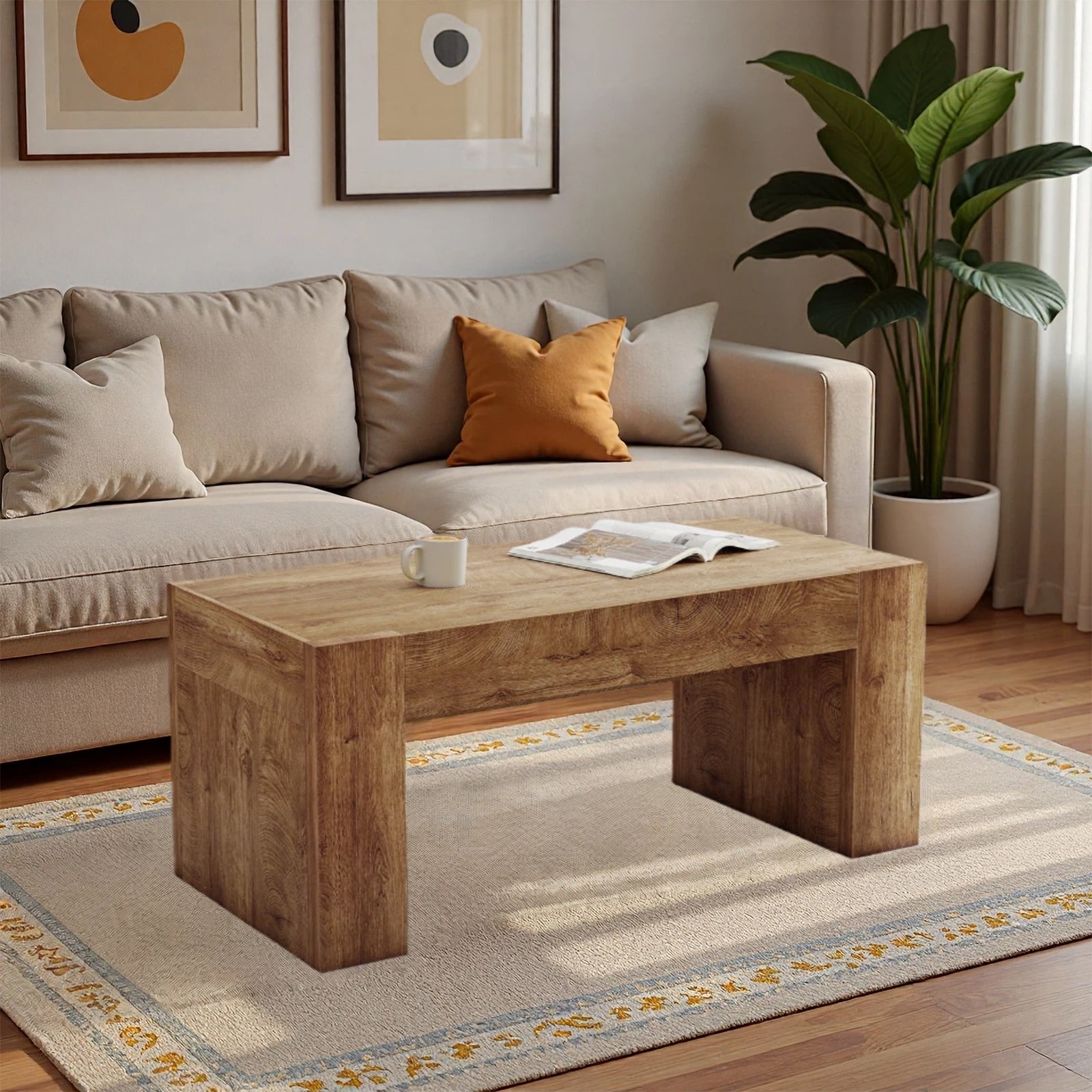 48" Farmhouse Coffee Table Center Table Side Table Cocktail Table Accent Table with Hidden Storage Drawer