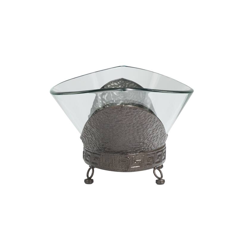 Tempered Glass Kitchen Serving Bowl with Brown Metal Base - Clear - Roche River Decor