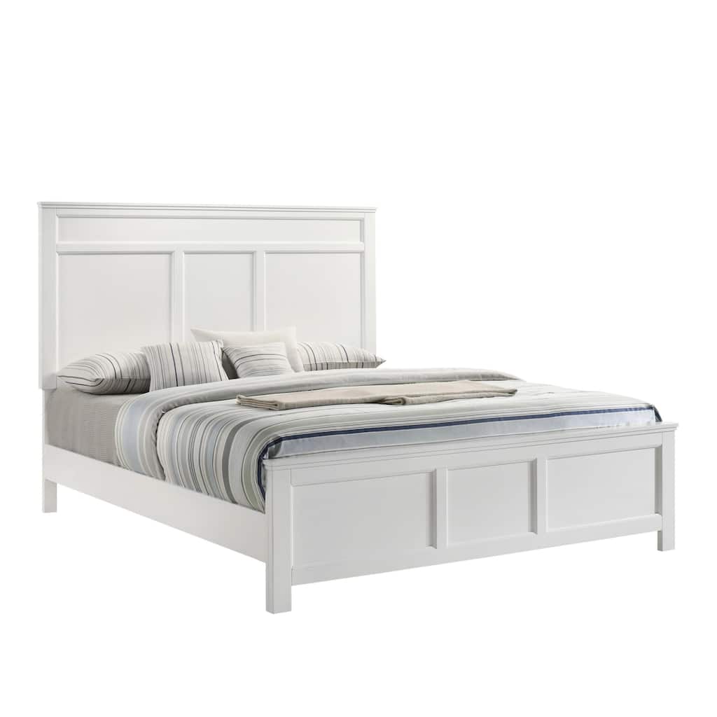 Aver Full Size Bed, Transitional Carved Panel Design, White Wood Finish