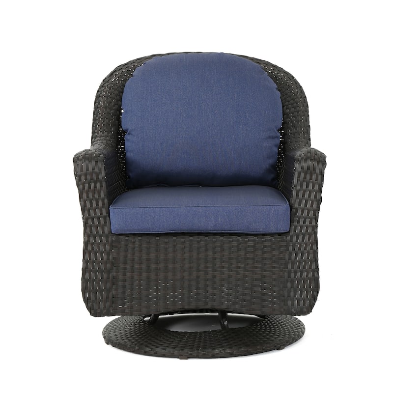Kaia Outdoor Swivel Accent Chair Set of 2, Rattan Wicker Weave, Blue