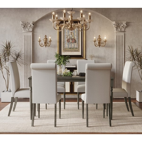 slide 2 of 13, Franklin 7-pieces Dining Table and Chair Table and 6 Chairs - Warm Grey