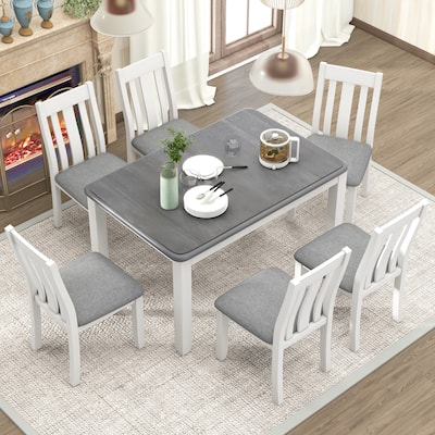 7-Piece Wooden Dining Table Set with Extendable Table & 6 Chairs