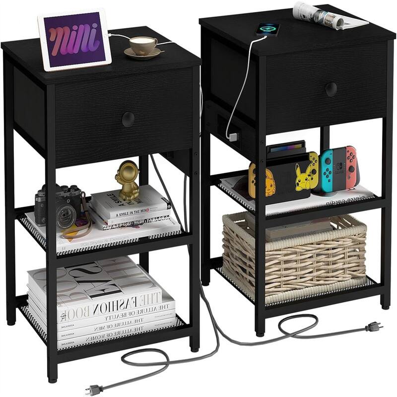 set of 2 with Charging Station - 17.5"D x 7.2"W x 13.5"H - Black