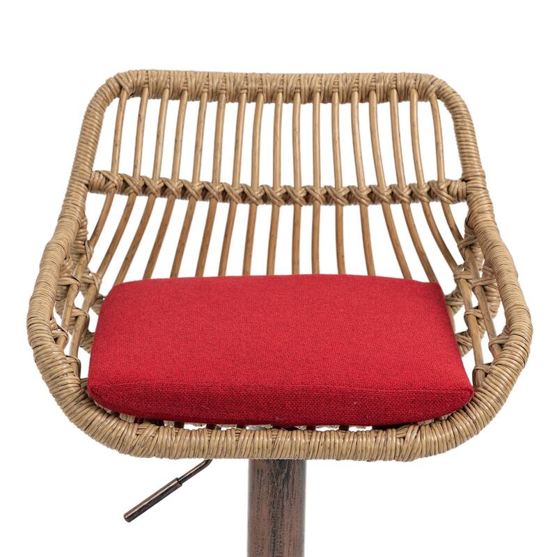 360° Swivel Bar Stools Set of 2, Adjustable Counter Height Chairs with Footrest, Rattan Bar Chairs with Cushions