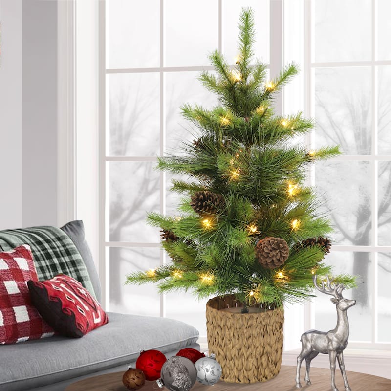Puleo International 3.5 ft. Pre-Lit Potted Artificial Tree - Green