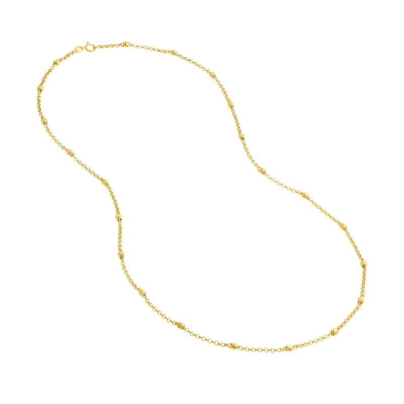 Curata 14k Yellow Gold 3mm Disco Bead Rolo Chain Necklace