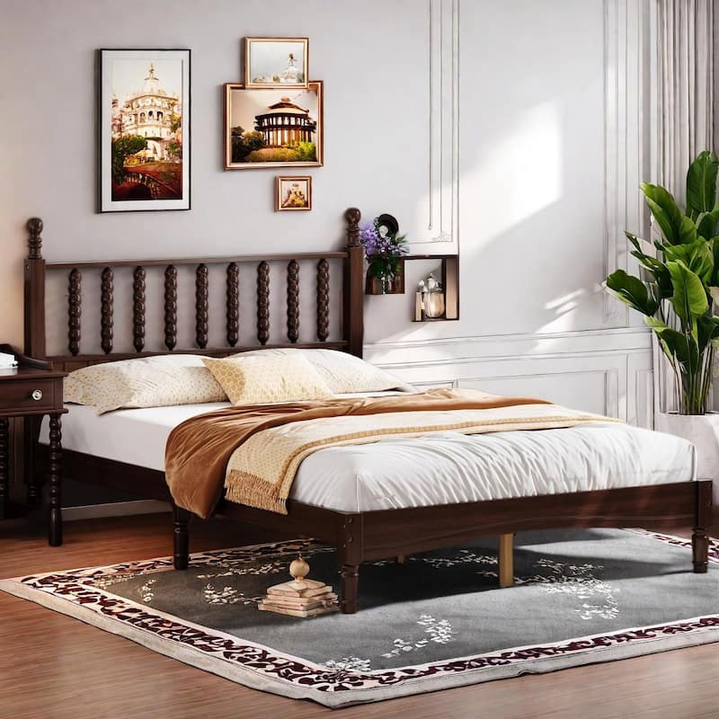Retro Gourd Spindle Wood Platform Bed by Harper&Bright Designs - Full