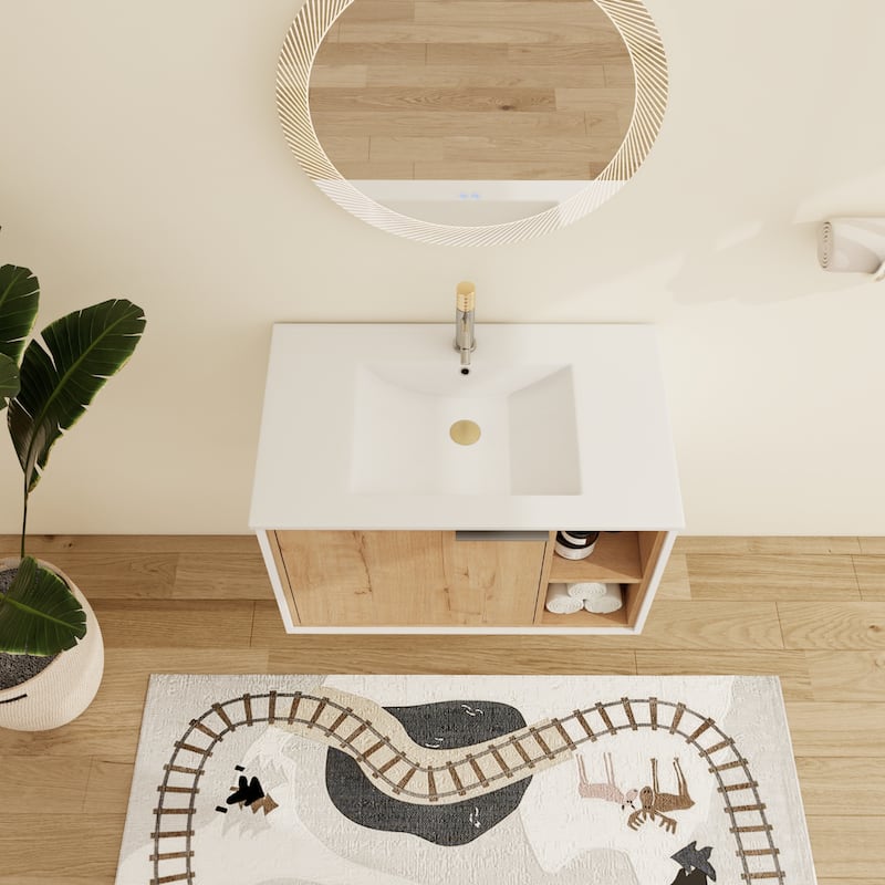 Malwee 24"/30" Floating Bathroom Vanity, Wall Mounted Bathroom Vanity with Ceramic Sink,Soft Close Door and Shelf