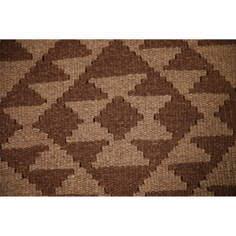 Brown Kilim Reversible Area Rug Flat-weave Wool Foyer Carpet - 3'2" x 5'3"