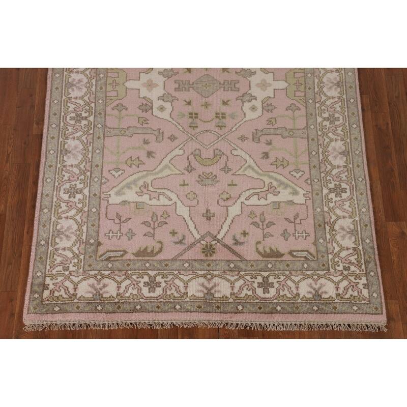 Light Pink Floral Oushak Oriental Area Rug Handmade Wool Carpet - 4'10"x 7'8"
