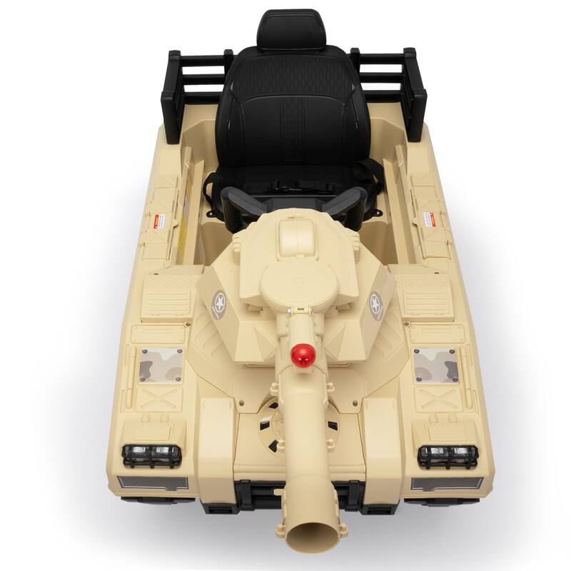 24V Kids Ride-On Thunder Tank with Rotating Turret and Remote Control, Military Toy Truck for Boys and Girls, Ages 3-8 - Yellow