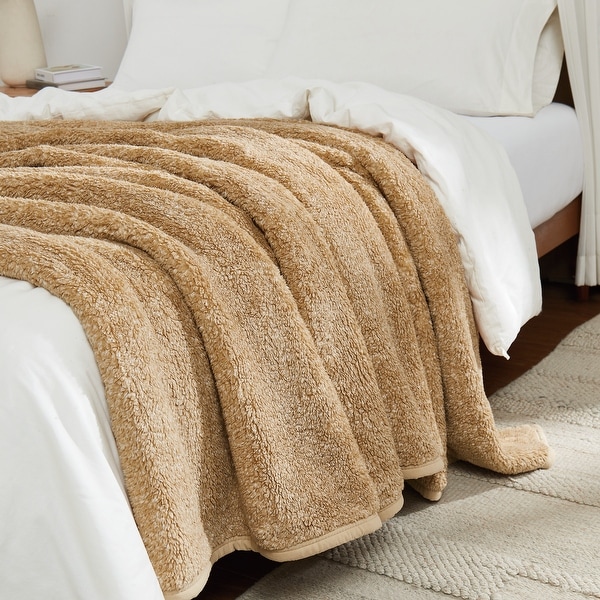Brooklyn Loom Arctic Sherpa Plush Throw Blanket, Dual-Sided Design