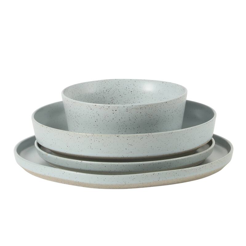 Gibson Elite Overbrook 16-Piece Pottery Clay Stoneware Stackable Dinnerware Set - Plates & Bowls, Reactive Glaze, Service for 4