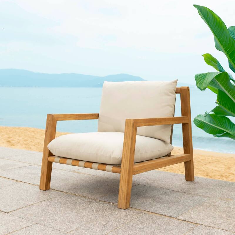 SAFAVIEH Couture Trinidad Brazilian Teak Patio Chair - 30"W x 39"D x 30"H