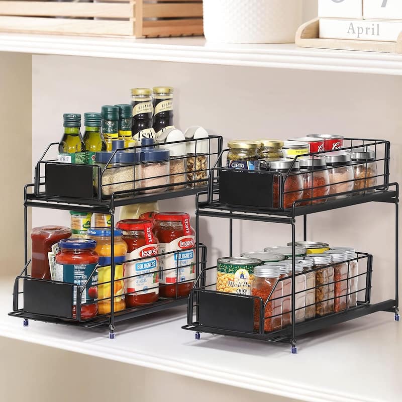 2 Pack Under Sink Rack Organizer with Sliding Drawers Basket Storage - Black