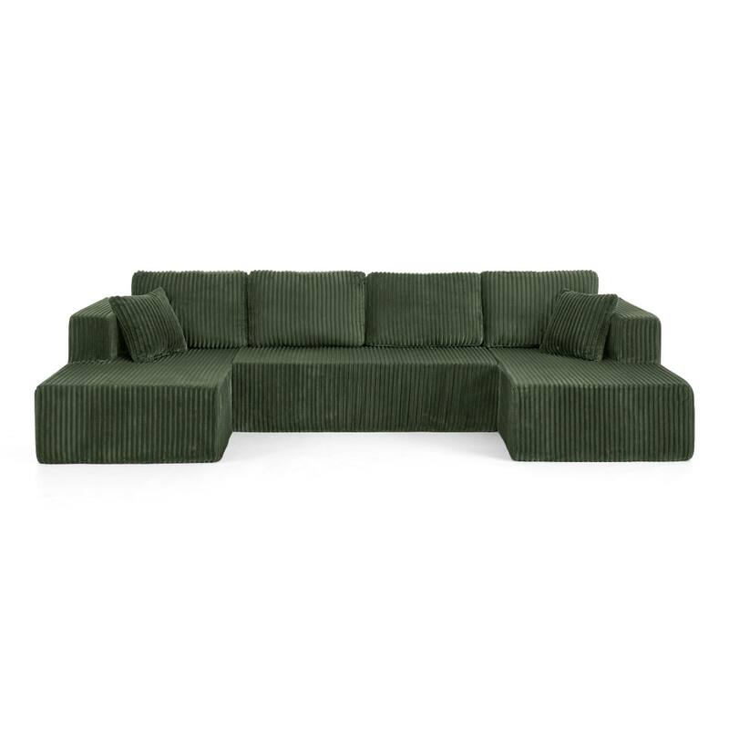 132.48" U-shaped Modular Square Armrests Sectional Sofa with 2 Pillows