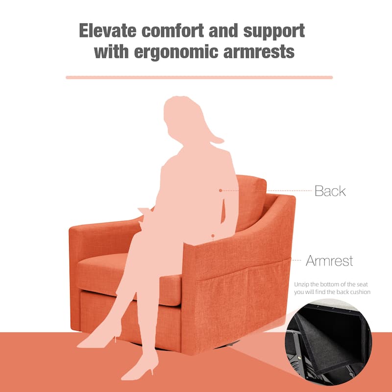 Swivel Accent Chair - Modern Linen Armchair with Removable Cover for Living Room & Reception