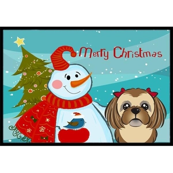 Carolines Treasures BB1869JMAT Snowman With Chocolate Brown Shih Tzu Indoor & Outdoor Mat 24 x 36 in.
