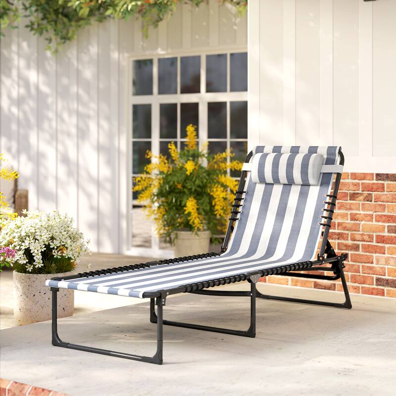 Outsunny Folding Chaise Lounge Chair, Patio Sun Tanning Chair, Outdoor Chaise Lounger,Blue and White