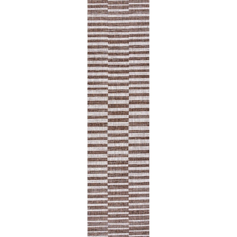 JONATHAN Y Grid Modern Offset Stripe Indoor/Outdoor Area Rug - 2 X 10 - Brown/Beige
