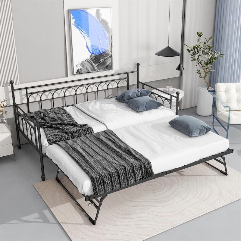 Metal Twin DayBed with Trundle Bed Twin for Adults,Space-Saving Bed