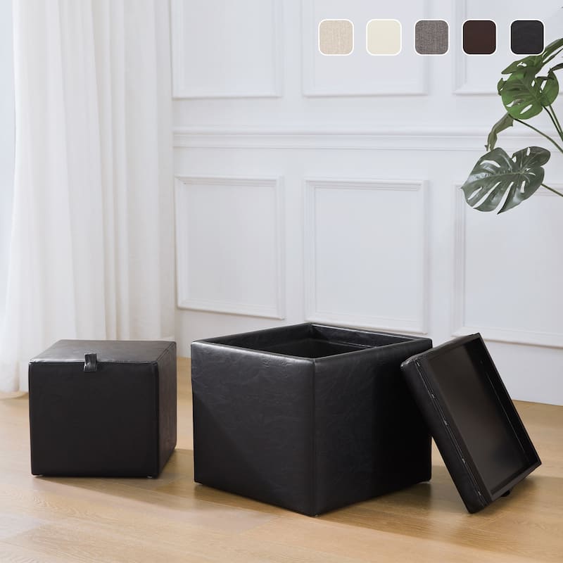 Square Storage Ottoman Set with Footstool and Tray