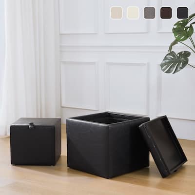 Square Storage Ottoman Set with Footstool and Tray