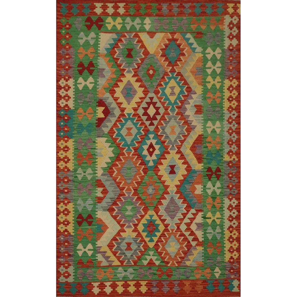 Hand Woven Oriental 100% Wool Carpet Southwestern Tribal Oranges & Rust Kilim Area Rug - 6' 2'' X 4' 3''