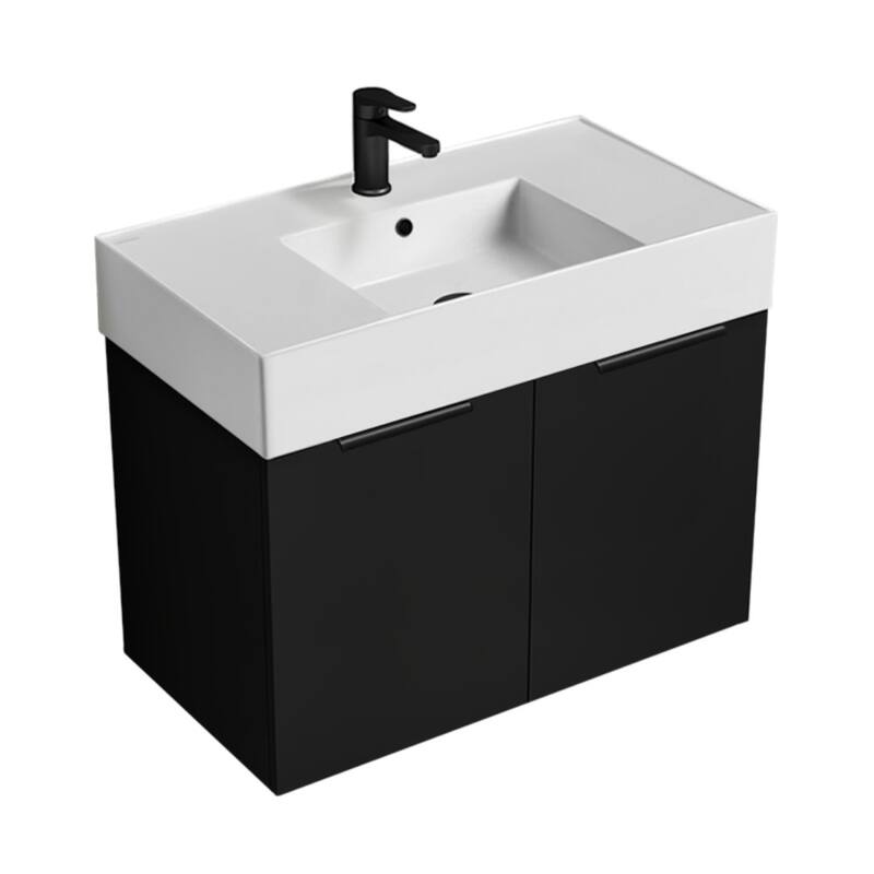 Nameeks Derin-3217-W-C Derin 32" Wall Mounted Single Basin Vanity Set - Matte Black / Black - Anthracite Finish