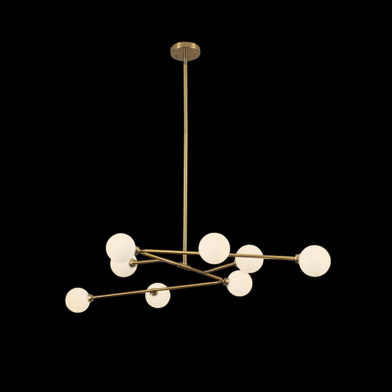 8-Light Mid - Century Modern Brass Sputnik Chandelier with Frosted Glass Globes