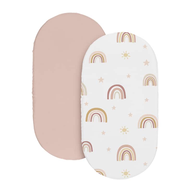 Sweet Jojo Designs Boho Rainbow Girl 2 Pack Baby Bassinet Fitted Sheets Pink Yellow Bohemian Modern Neutral Vintage Star Sun Sky