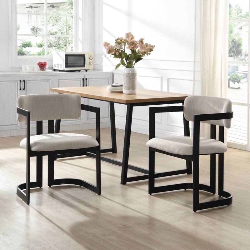 Roomfitters Modern Upholstered Dining Chairs Set of 2, Metal Frame with Beige Fabric Seat, Stylish Accent Armchairs