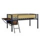 preview thumbnail 31 of 34, Twin Size Metal Loft Bed with Rectangular Desk, LED lights, Storage Shelves and Hanging Storage Compartments