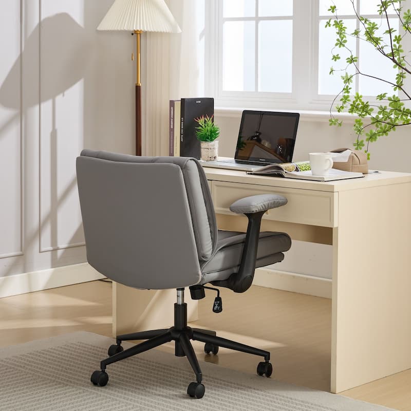 Ergonomic Swivel Chair, Leather Cross-Legged Desk Chair for Home Office