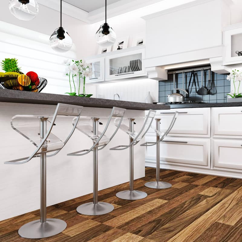 Napoli Clear Acrylic Height Adjustable Bar Stool - Modern Transparent Swivel Counter Height Chair for Kitchen or Home Bar
